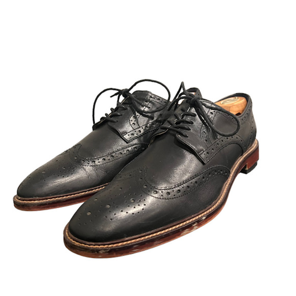 Banana Republic Mens Black Italian Leather Dress Shoes Wingtip Oxfords Size 11M - Picture 2 of 11